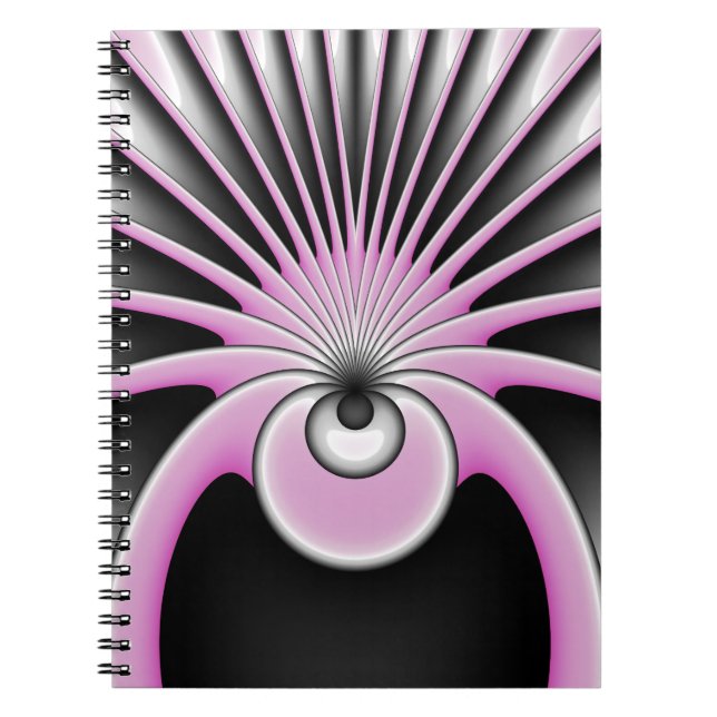 Carnet Art fractal abstrait moderne Figure rose gris noir (Devant)