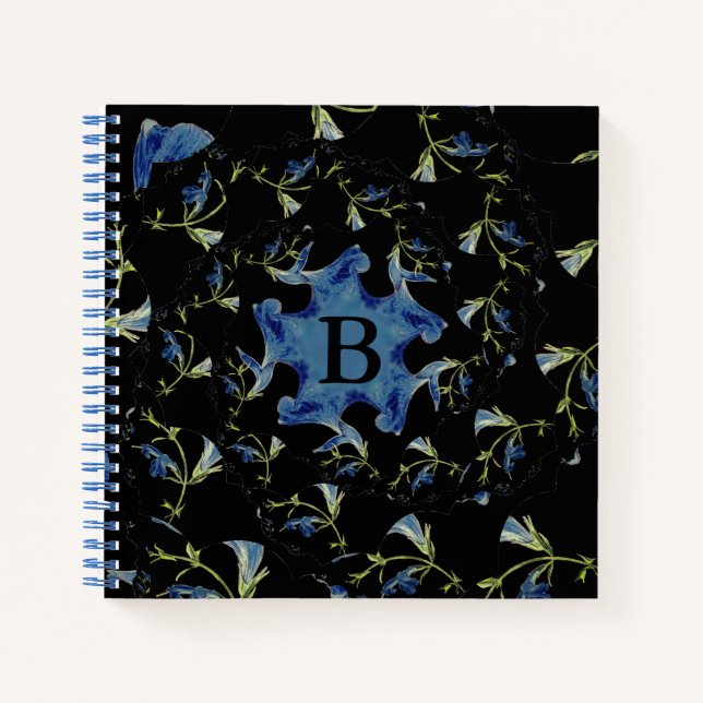 Carnet Art fractal bleu et noir Sage (Devant)