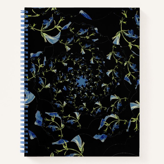 Carnet Art fractal bleu et noir Sage (Devant)