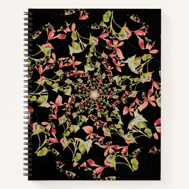 Carnet Art fractal de Begonia rose vert tendre (Devant)