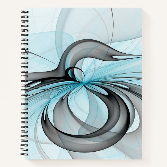 Carnet Art fractal moderne gris anthracite abstrait bleu (Devant)