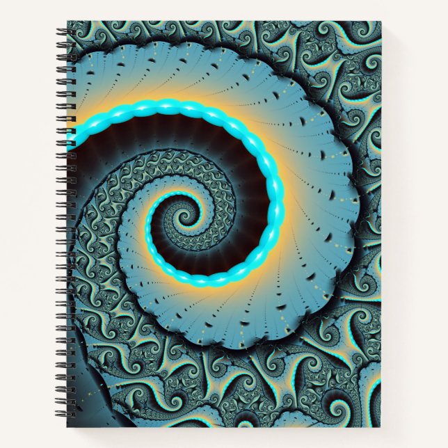 Carnet Art fractal spirale abstrait bleu turquoise orange (Devant)