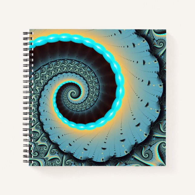 Carnet Art fractal spirale abstrait bleu turquoise orange (Devant)