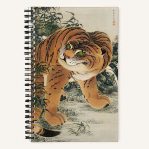 Carnet Art japonais vintage du tigre d'Edo dans une forêt