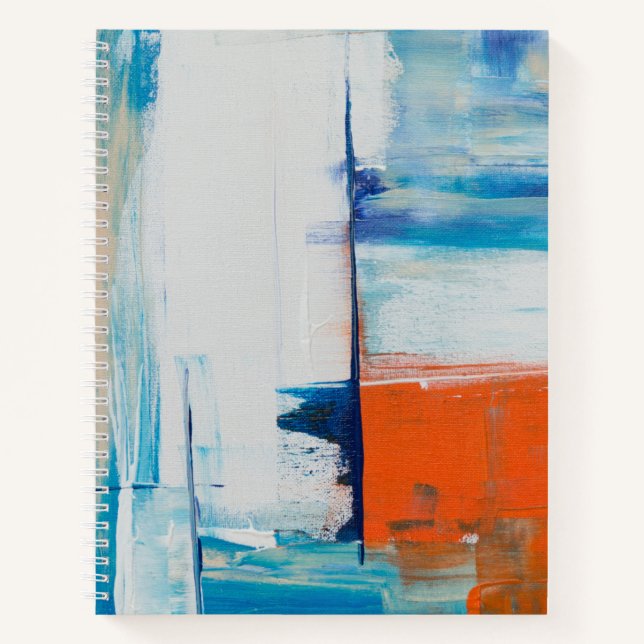 Carnet Art Moderne Bleu et Orange Abstrait (Devant)