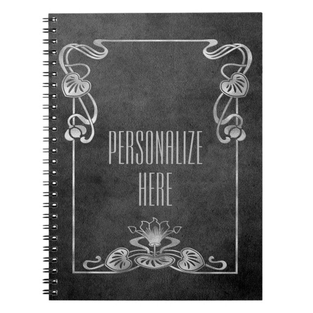 Carnet Art nouveau suede look élégant argent gris lotus (Devant)