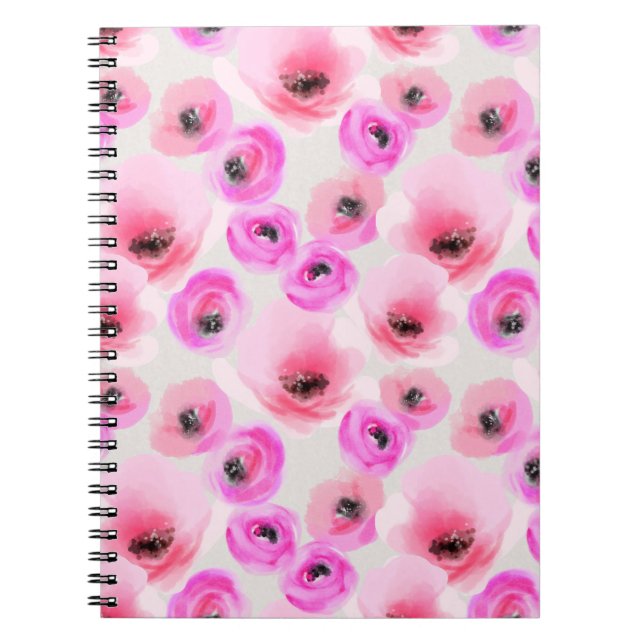 Carnet Art numérique d'aquarelle rose Fleurs (Devant)