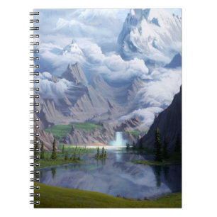 Carnet Art numérique de cascade du lac Montagnes 3D illus