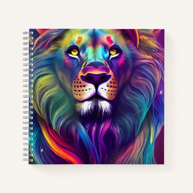 Carnet Art numérique moderne multicolore Lion majestueux (Devant)