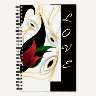 Carnet Art ornemental abstrait noir, or, rouge et vert