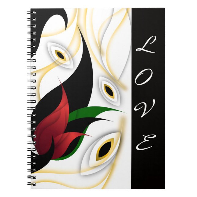 Carnet Art ornemental abstrait noir, or, rouge et vert (Devant)