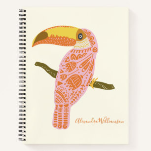 Carnet Art populaire boho personnalisé toucan rose modern