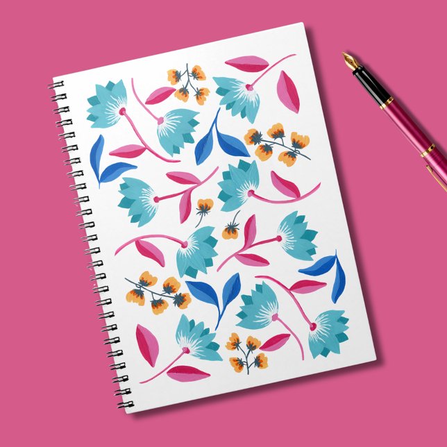 Carnet Art populaire coloré motif floral (Abstract floral folk art notebook)