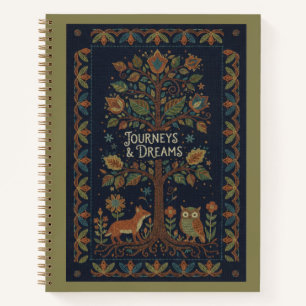 Carnet Art populaire, forêt, nature, Faux point lin Navy