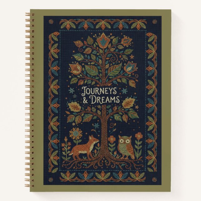 Carnet Art populaire, forêt, nature, Faux point lin Navy  (Devant)