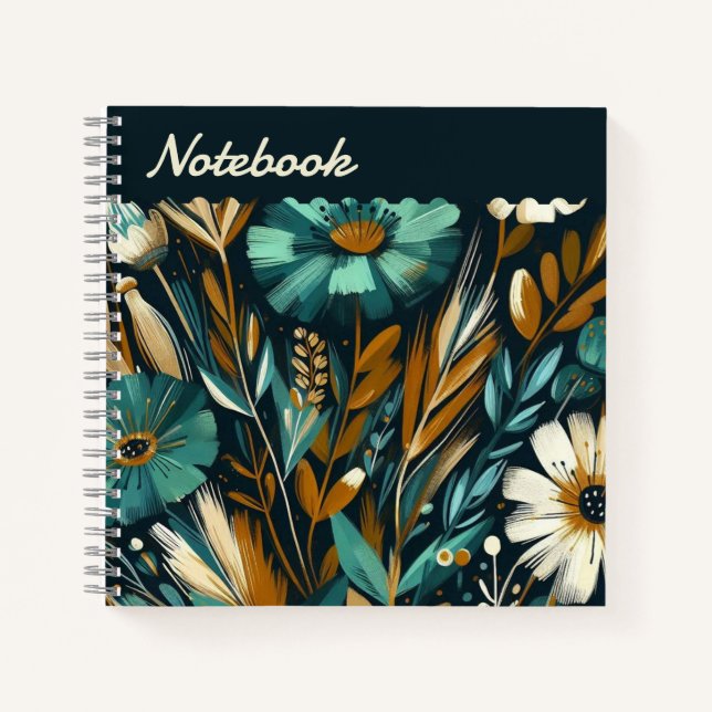 Carnet Art populaire moderne - Cuivre Turquoise Fleur sau (Devant)