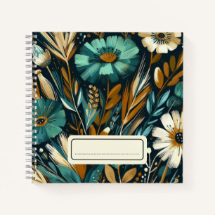 Carnet Art populaire moderne - Fleurs sauvages Turquoises