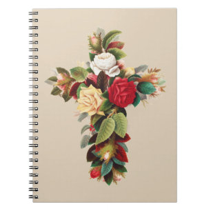 Carnet Art religieux croix botanique vintage de roses