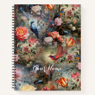 Carnet Art surréaliste avec fleurs et oiseaux