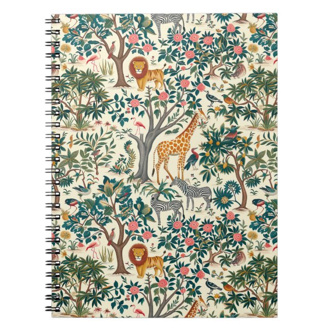 Carnet art vintage, girafes zébrées, flamants, oiseaux, l (Devant)