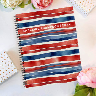 Carnet Artsy Tendance Rouge Bleu Blanc Aquarelle rayée