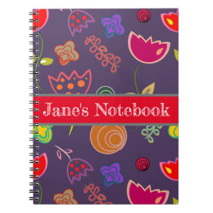 Carnet Arty moderne fleurs violettes et roses