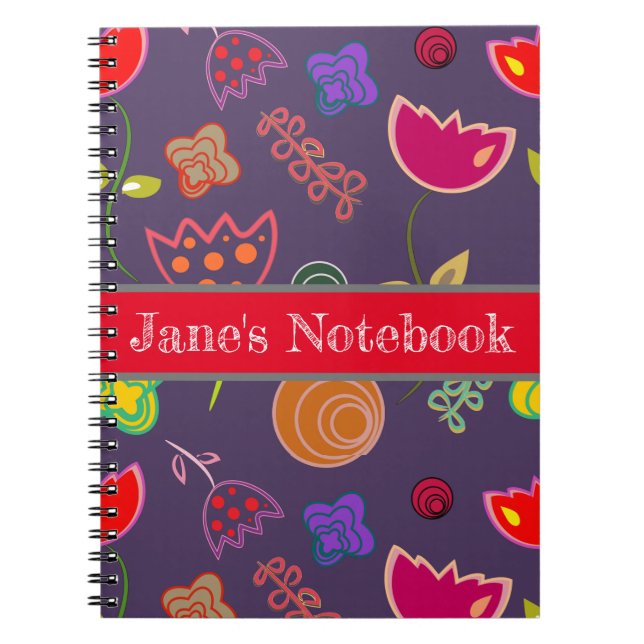 Carnet Arty moderne fleurs violettes et roses (Devant)