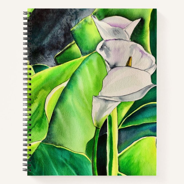 Carnet Arum blanc Lily aquarelle tropicale florale (Devant)