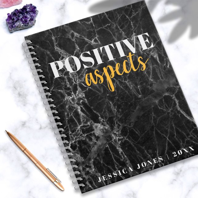 Carnet Aspects positifs Nom chic Marbre noir Gratitude (positive aspects notebook with black marble print)