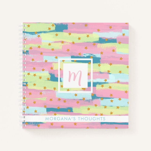 Carnet Assez Vert, Rose, Jaune, Monogramme Carré Or (Devant)