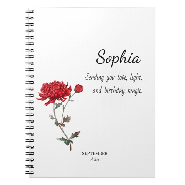 Carnet Aster de septembre Anniversaire personnalisé (Devant)