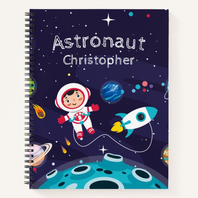 Carnet  Astronaut child on the moon, monogrammed name (Devant)