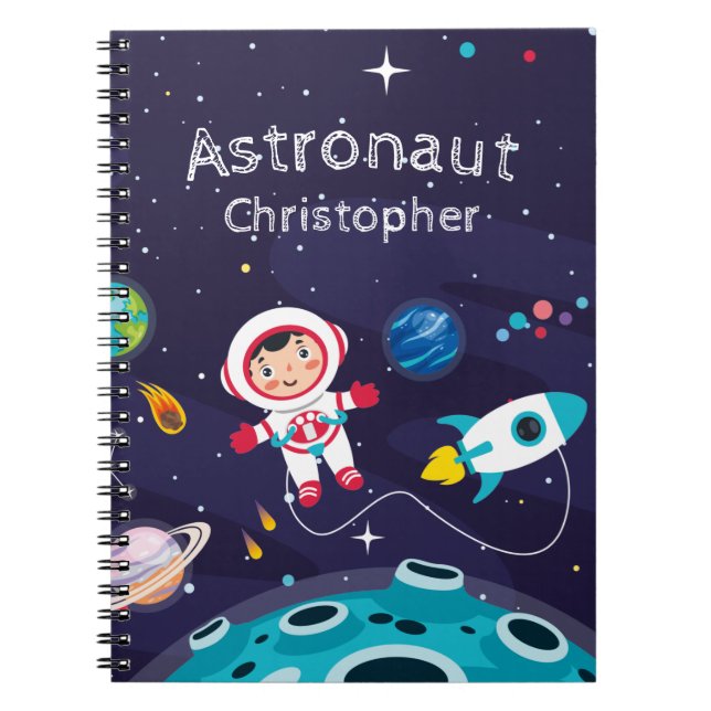 Carnet Astronaut child on the moon, monogrammed name (Devant)