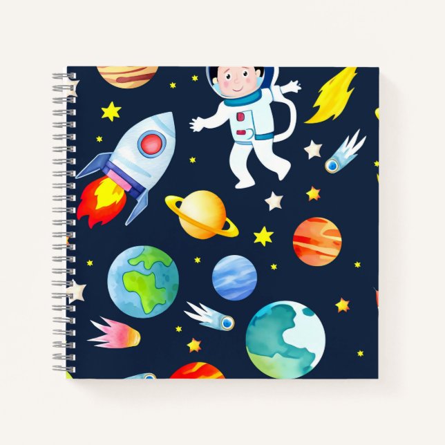 Carnet Astronaut in Space Planets and Rockets Pattern (Devant)