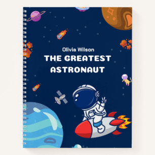 Carnet Astronaute spatiale et planètes en bleu Personnali