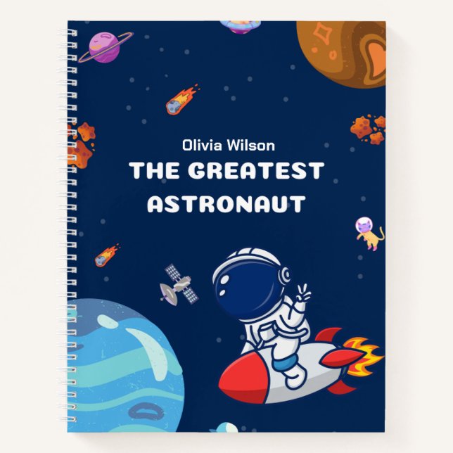 Carnet Astronaute spatiale et planètes en bleu Personnali (Devant)