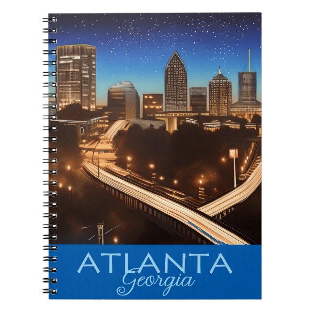 Carnet Atlanta Georgia Skyline Bleu et Gold Soirée (Devant)