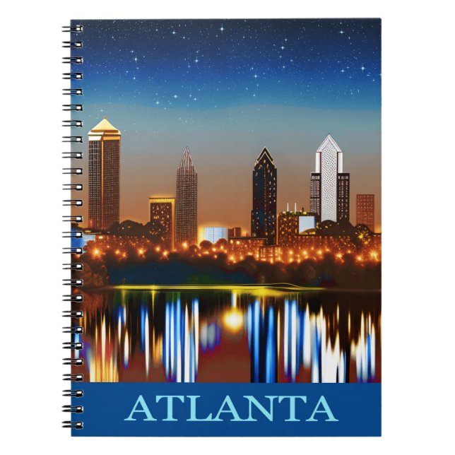 Carnet Atlanta Skyline par nuit avec réflexions (Devant)
