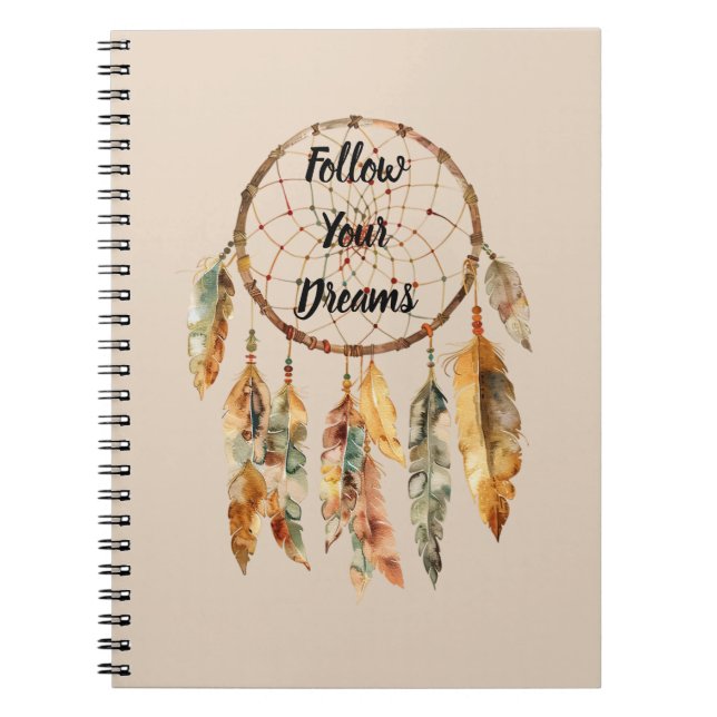 Carnet Attrape-rêves Boho Plumes Crème (Devant)