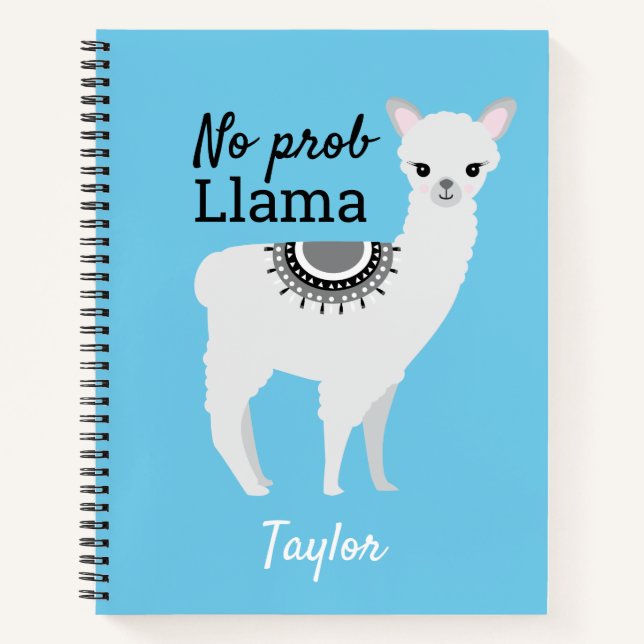 Carnet Aucun ProbLlama Personnalisé Cute Llama Blue (Devant)