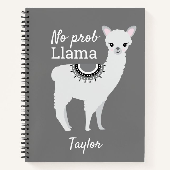 Carnet Aucun ProbLlama Personnalisé Cute Llama Grey (Devant)