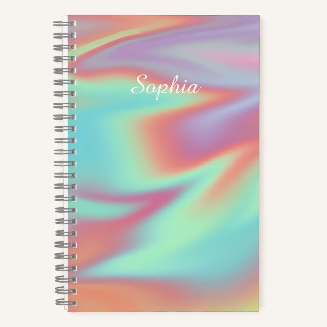 Carnet Aura de nom holographique iridescent moderne (Recto)