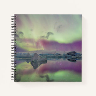 Carnet Aurora Lights Reflect Lagoon Iceland