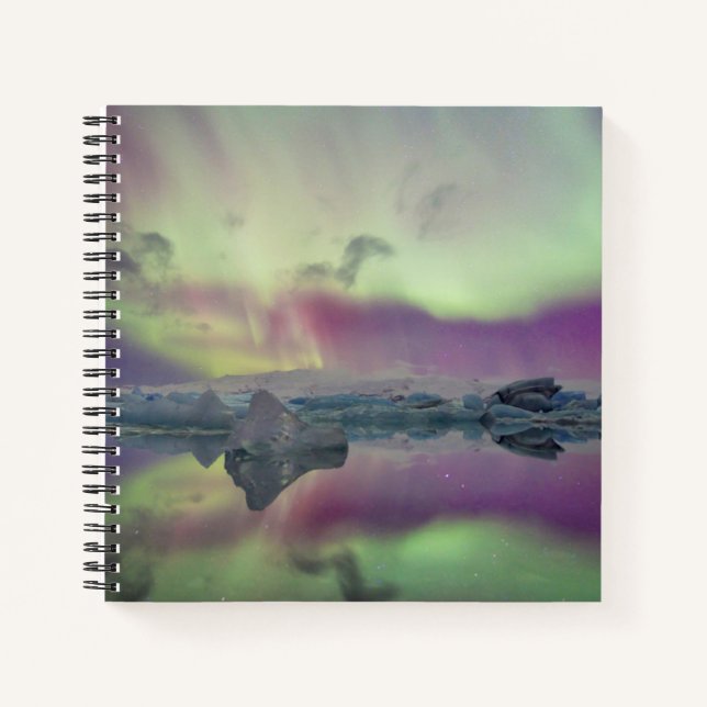 Carnet Aurora Lights Reflect Lagoon | Iceland (Devant)