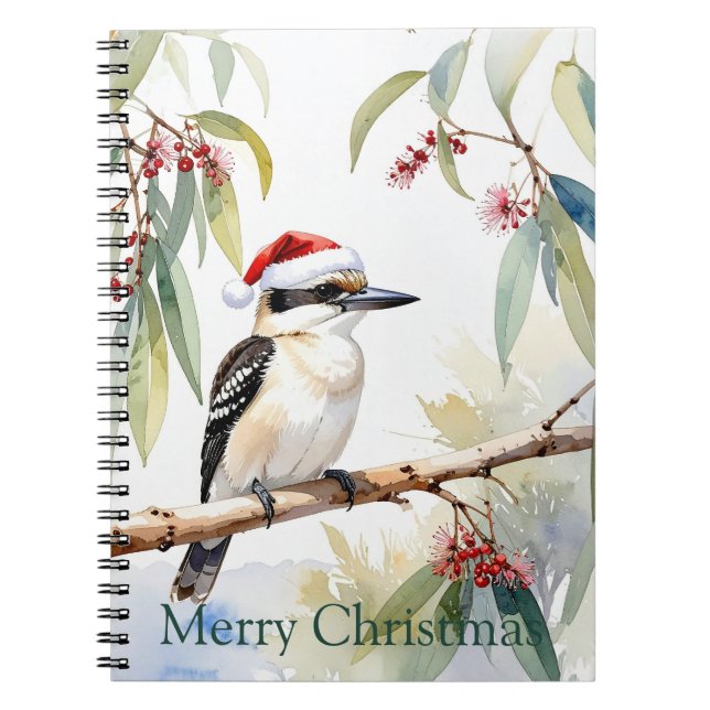 Carnet Australian Kookaburra Santa hat Joyeux Noël (Devant)