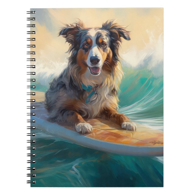 Carnet Australian Shepherd Beach Surfing Peinture (Devant)
