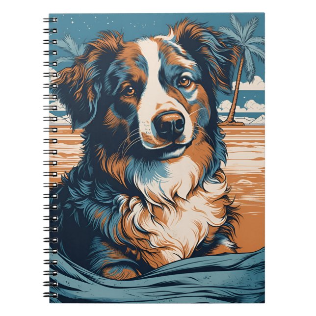 Carnet Australian Shepherd sur une plage tropicale (Devant)