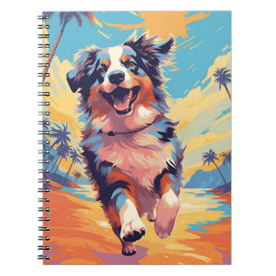 Carnet Australian Shepherd sur une plage tropicale