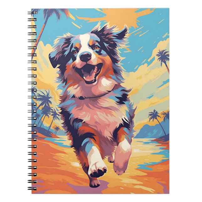 Carnet Australian Shepherd sur une plage tropicale (Devant)