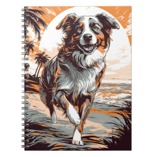 Carnet Australian Shepherd sur une plage tropicale